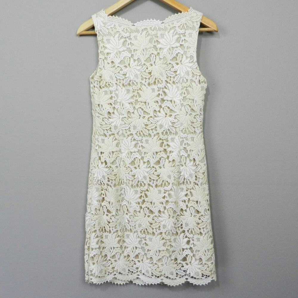 Ann Taylor‎ Bateau Lace Dress Size 0 Ivory Cream Antique Beige Broderie Sheath - Picture 7 of 11